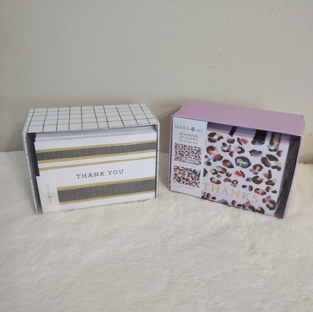 Thank You Cards Mara Mi 2 Sets 50 Count Each Blank Pink Animal/Gray Ribbon